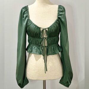 Forever 21 Forest Green Tie-Front Blouse